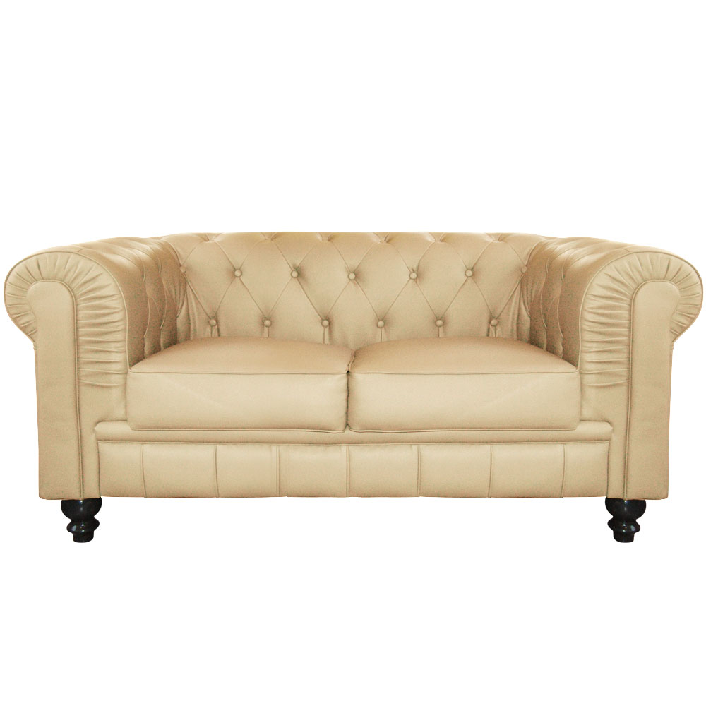 Canap&eacute; Chesterfield Cuir Beige 2 places