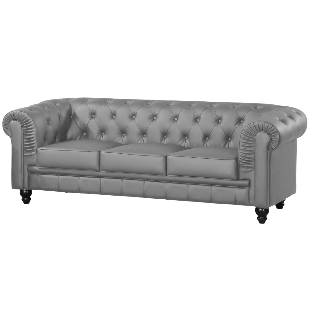 Canap&eacute; Chesterfield Cuir Gris 3 places