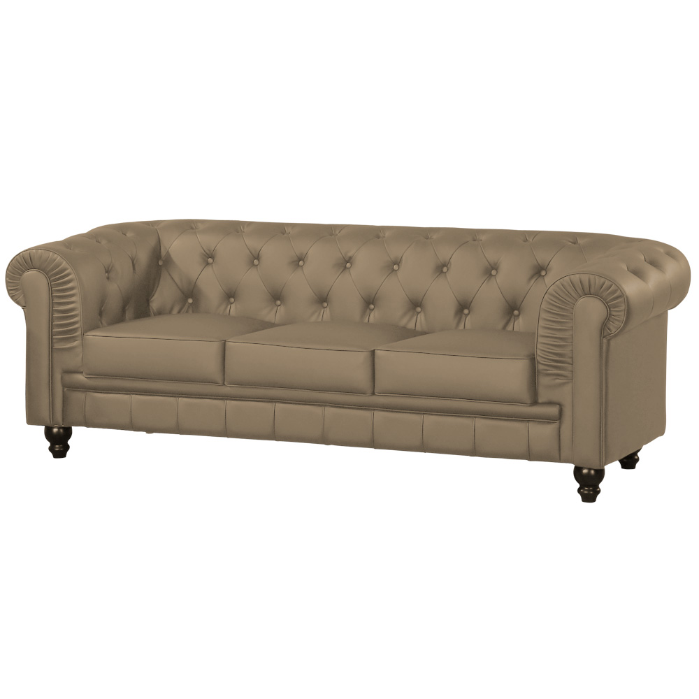 Canap&eacute; Chesterfield Cuir Taupe 3 places