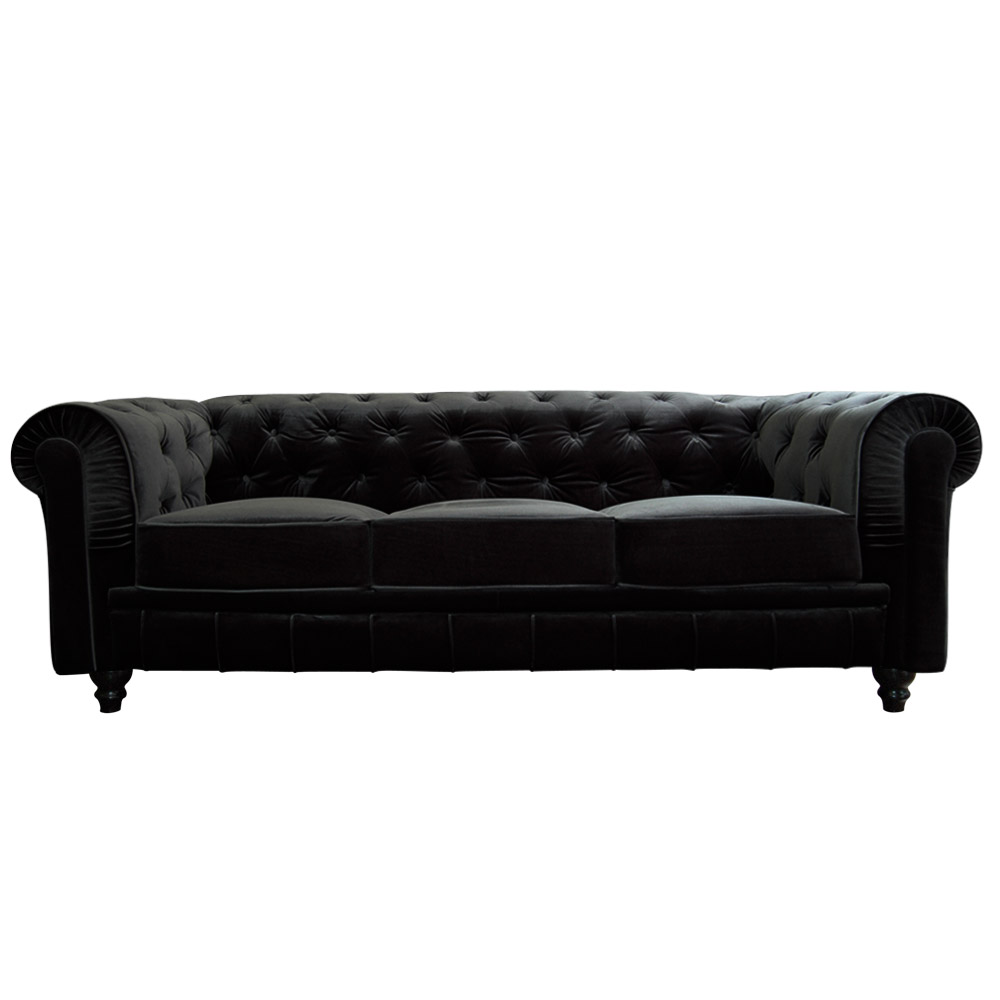 Canap&eacute; capitonn&eacute; CHESTERFIELD Velours 3 places Noir