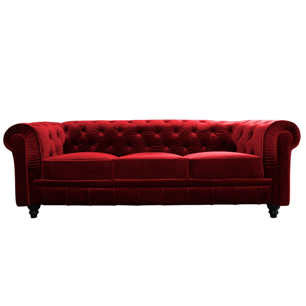Canap&eacute; capitonn&eacute; CHESTERFIELD Velours 3 places Rouge