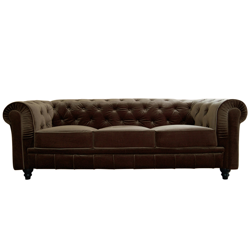Canap&eacute; capitonn&eacute; CHESTERFIELD Velours 3 places Marron