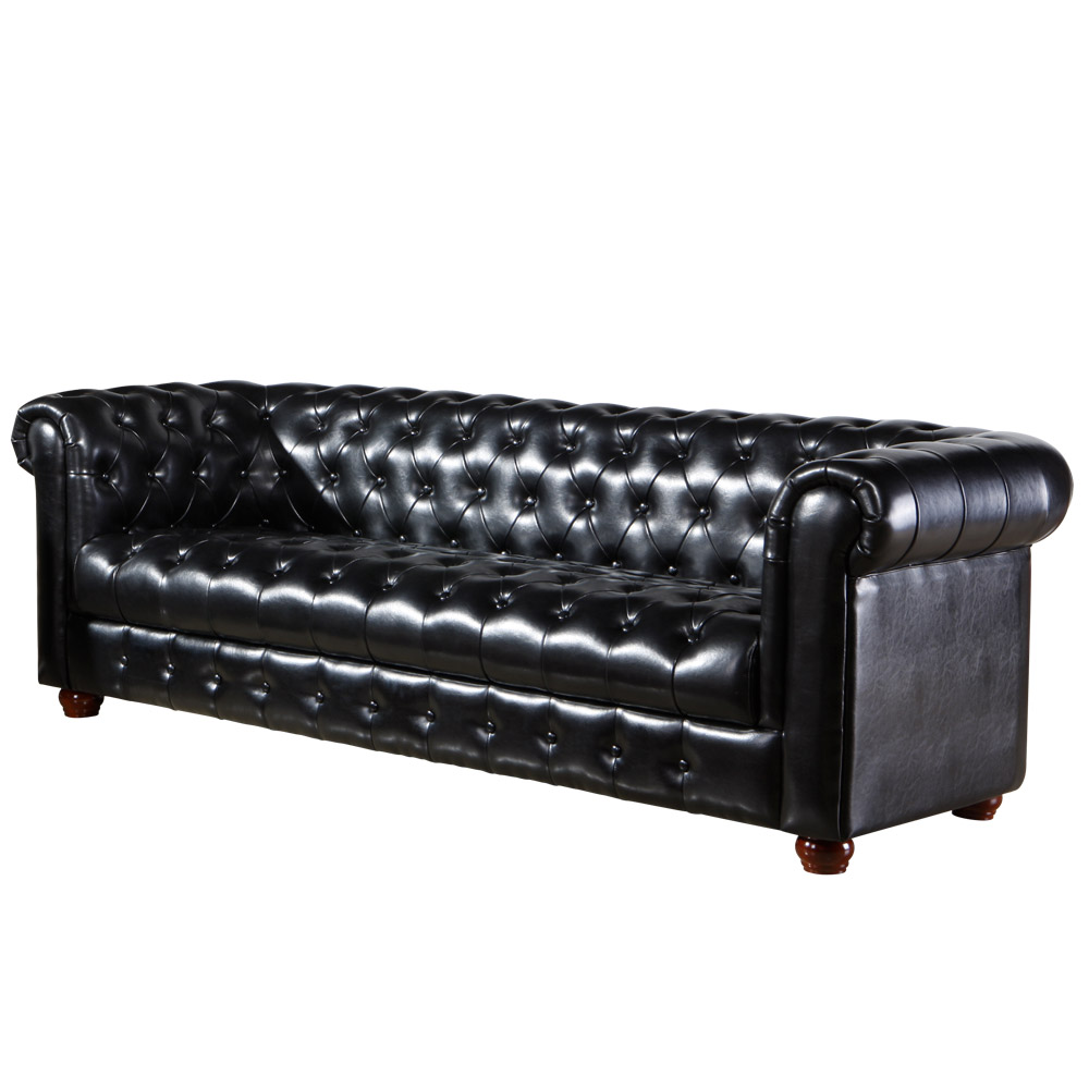 Canap&eacute; CHESTERFIELD 3 places Noir Cuir brillant