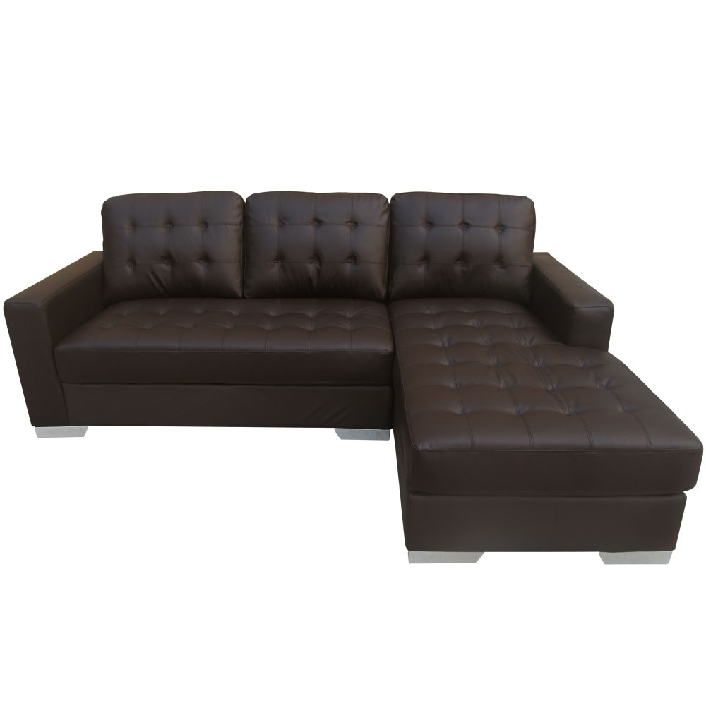 Canap&eacute; d'angle capitonn&eacute; Cuir STYLE Marron 