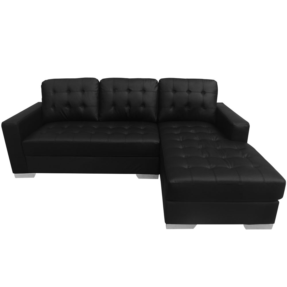 Canap&eacute; d'angle capitonn&eacute; Cuir STYLE Noir