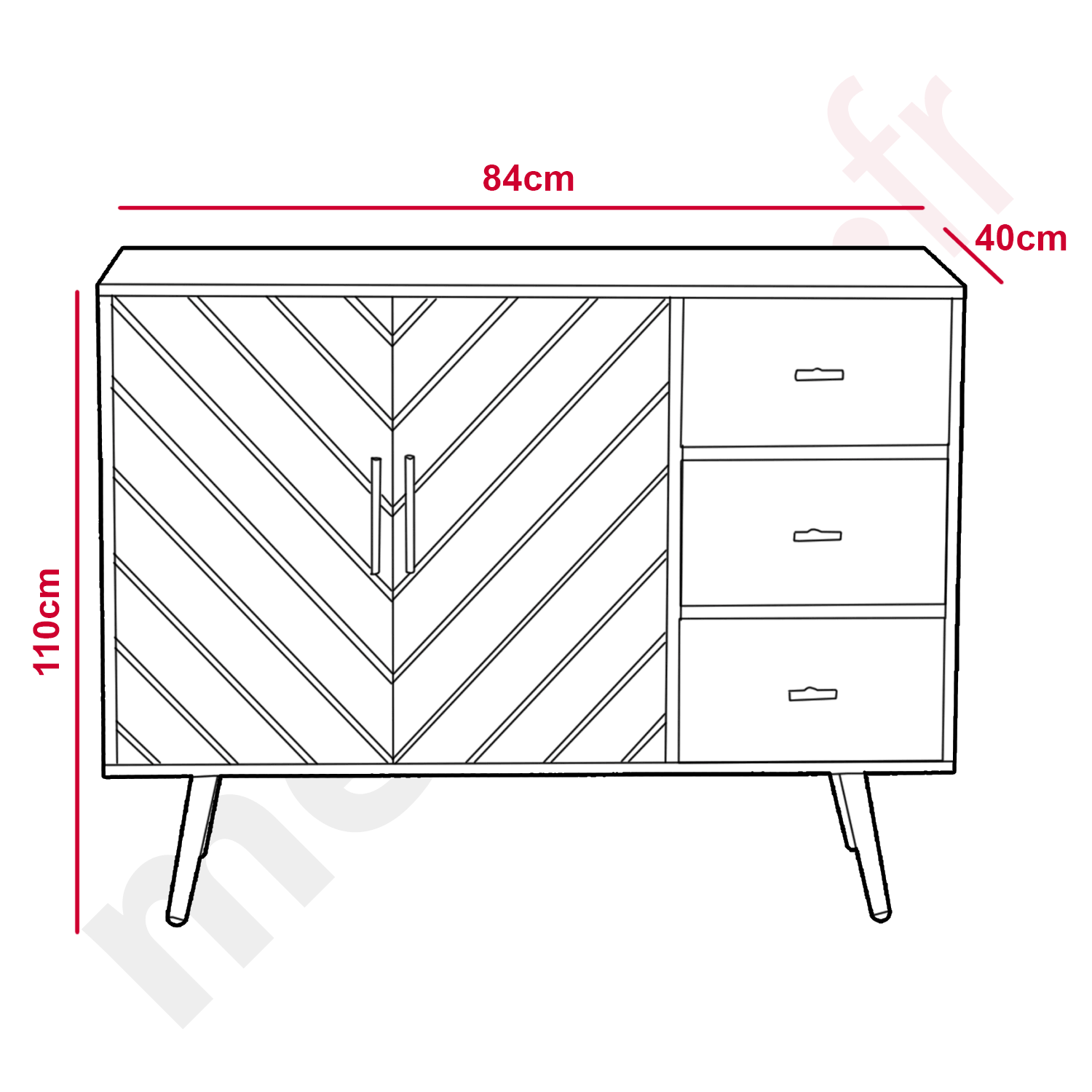 Buffet 2 portes et 3 tiroirs Jones Bois