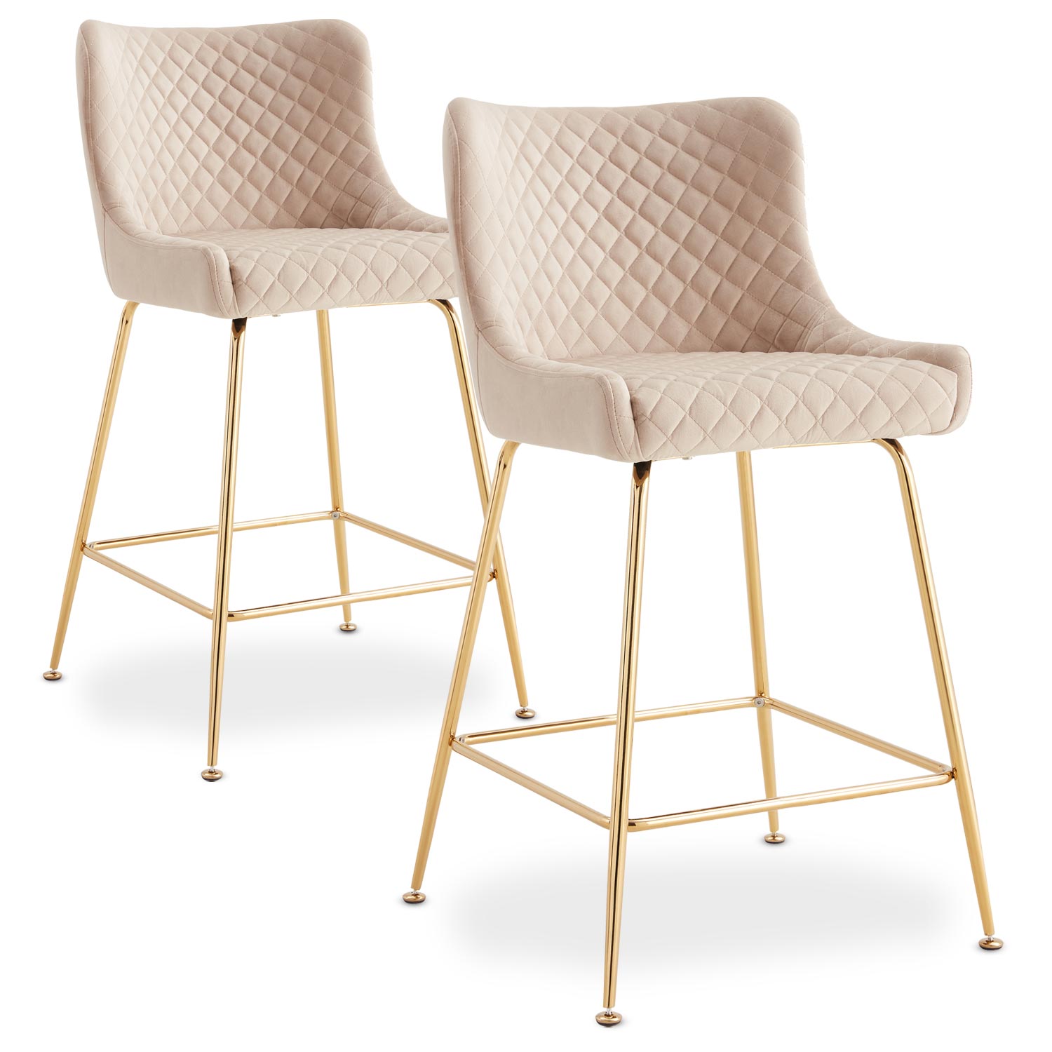 Lot de 2 chaises de bar Bellamy Velours Beige pieds Or