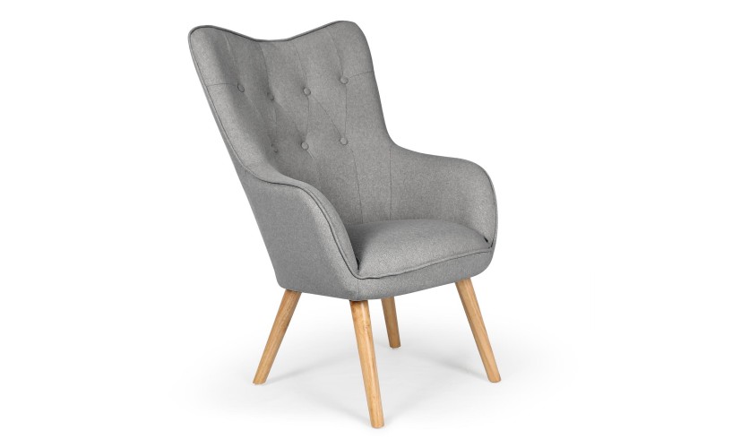 Grauer Stoffsessel Klarys Modell auf weißem Hintergrund